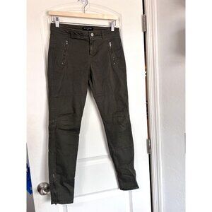 BANANA REPUBLIC Cotton Stretch Moto Skinny Olive green Pants Womens Sz 2 Zippers
